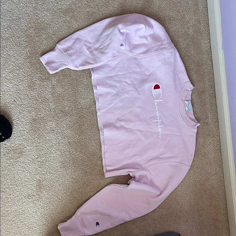 Champion Pink Cropped Crewneck Sweatshirt with Logo